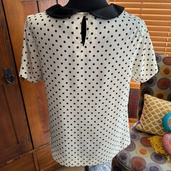 Merona Black and Cream Polka Dot Short Sleeve Blouse - Picture 4 of 7